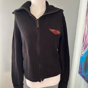 Vtg y2k Harley Davidson womens full zip cardigan sweater turtleneck knit XL